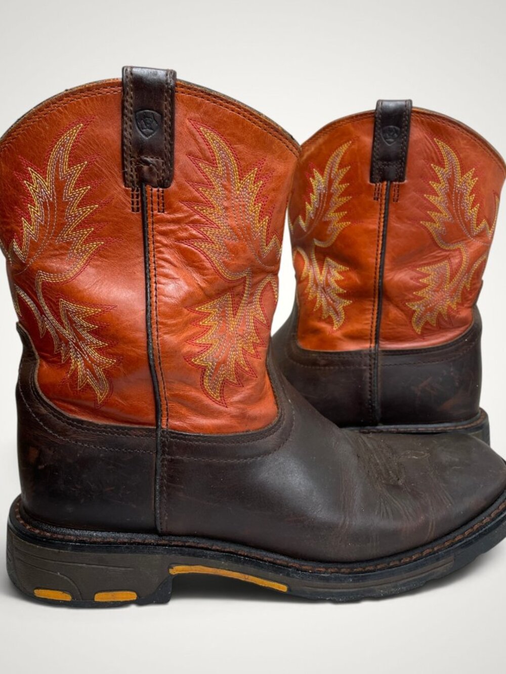 Ariat WorkHog Brown Orange Square Toe Western Cowboy Boots Big Boys Youth 6 Y